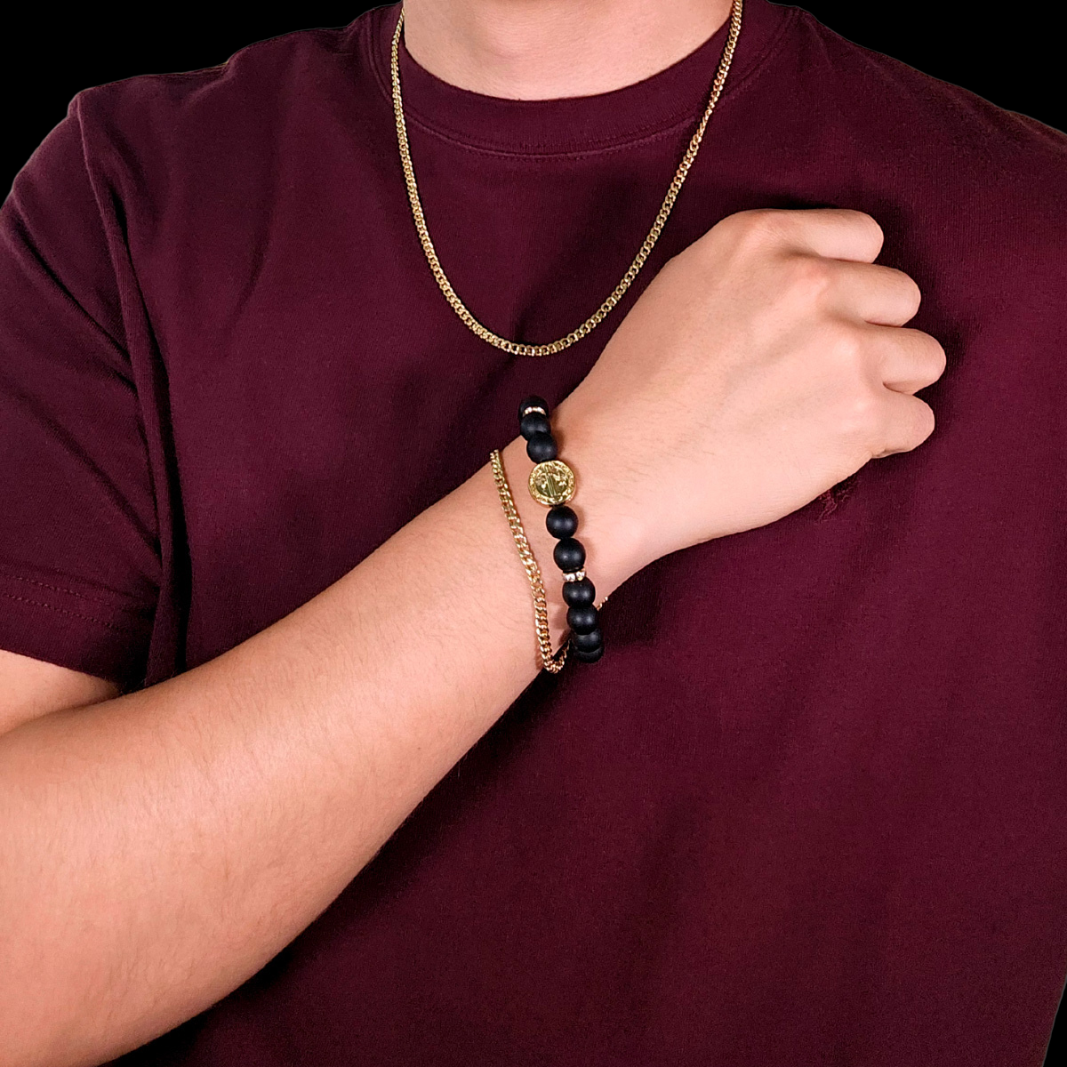 Pulsera San Benito Hombre Piedra Ónix Mate 
