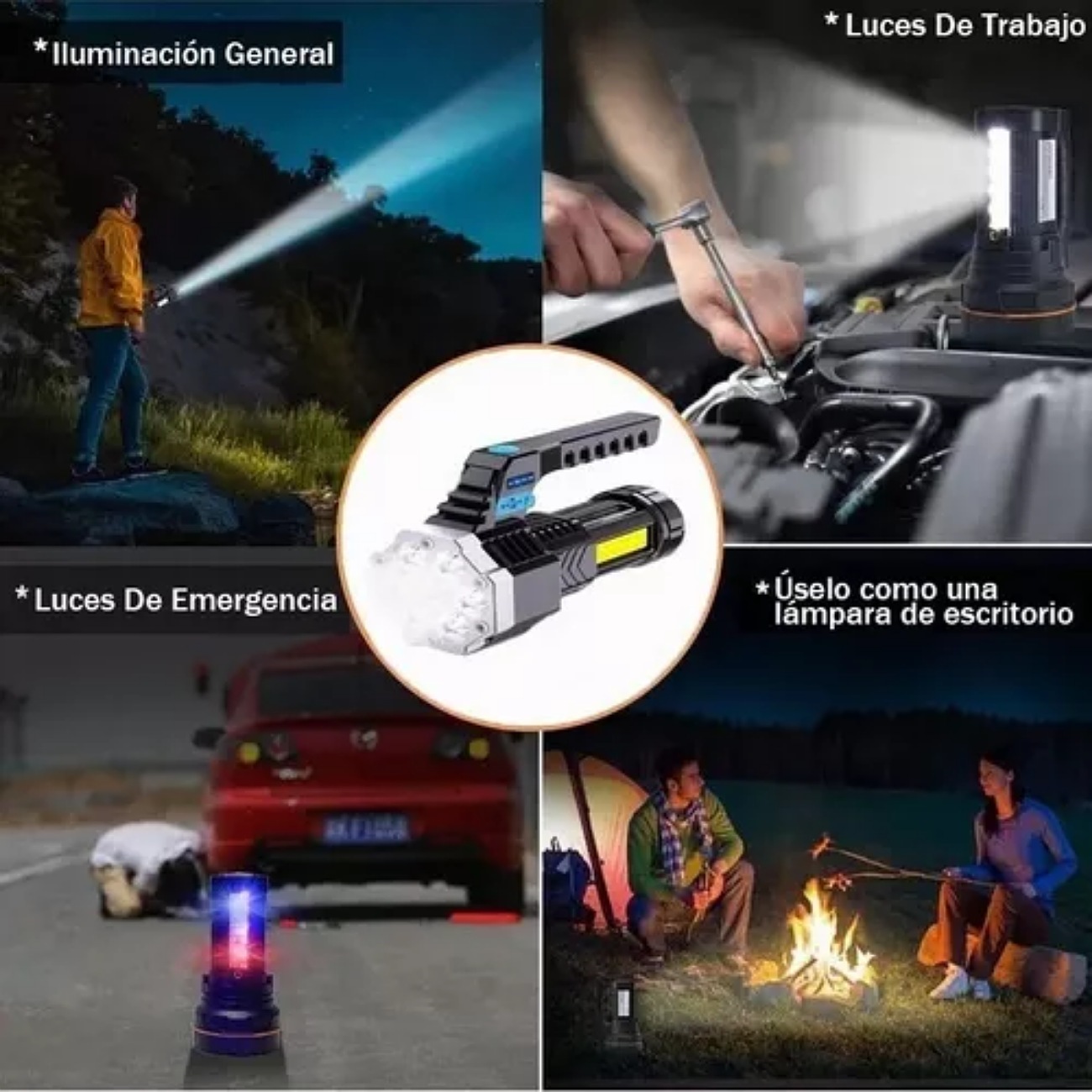 Linterna Táctica Recargable Lámpara De Mano Portátil Led+cob