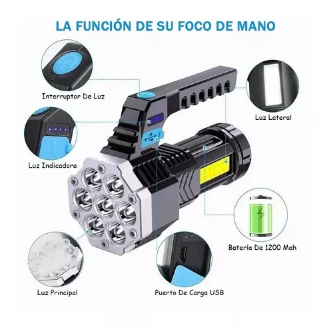 Linterna Táctica Recargable Lámpara De Mano Portátil Led+cob