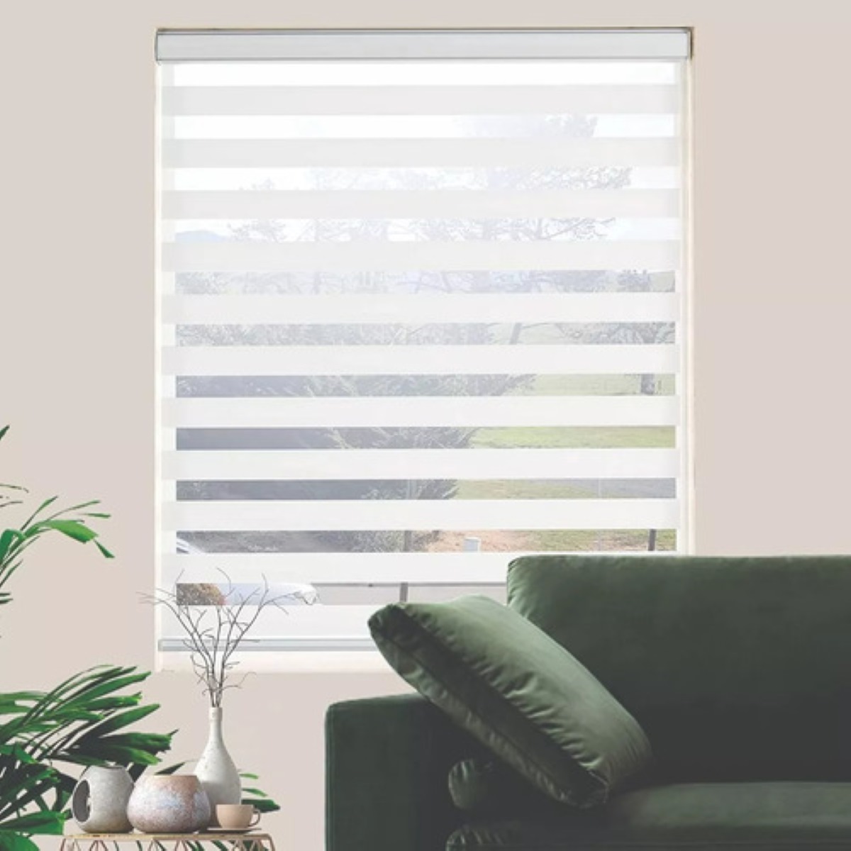 Persiana Doble Capa Con Diseño De Cebra Enrollable 100x200cm Gris con Blanco