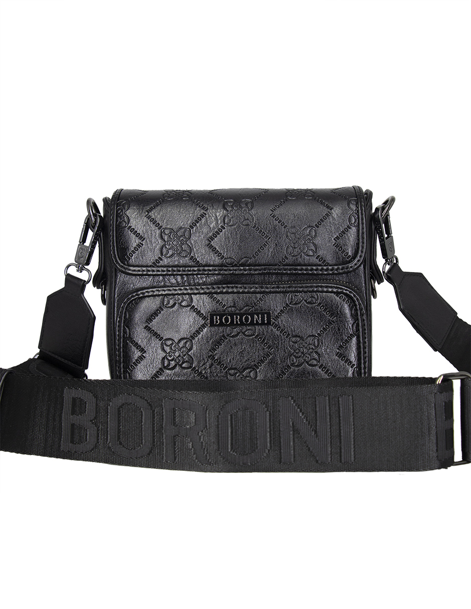 Bandolera Boroni Damier Con Textura Cuadrada Color Negro .