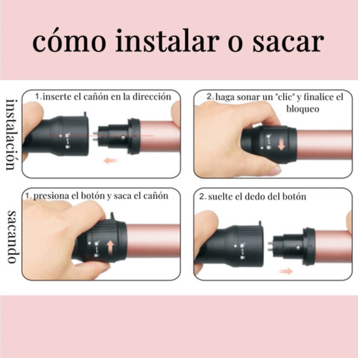 Plancha Rizadora De Cabello Cerámica Profesional 5 En 1, Rosa con Negro