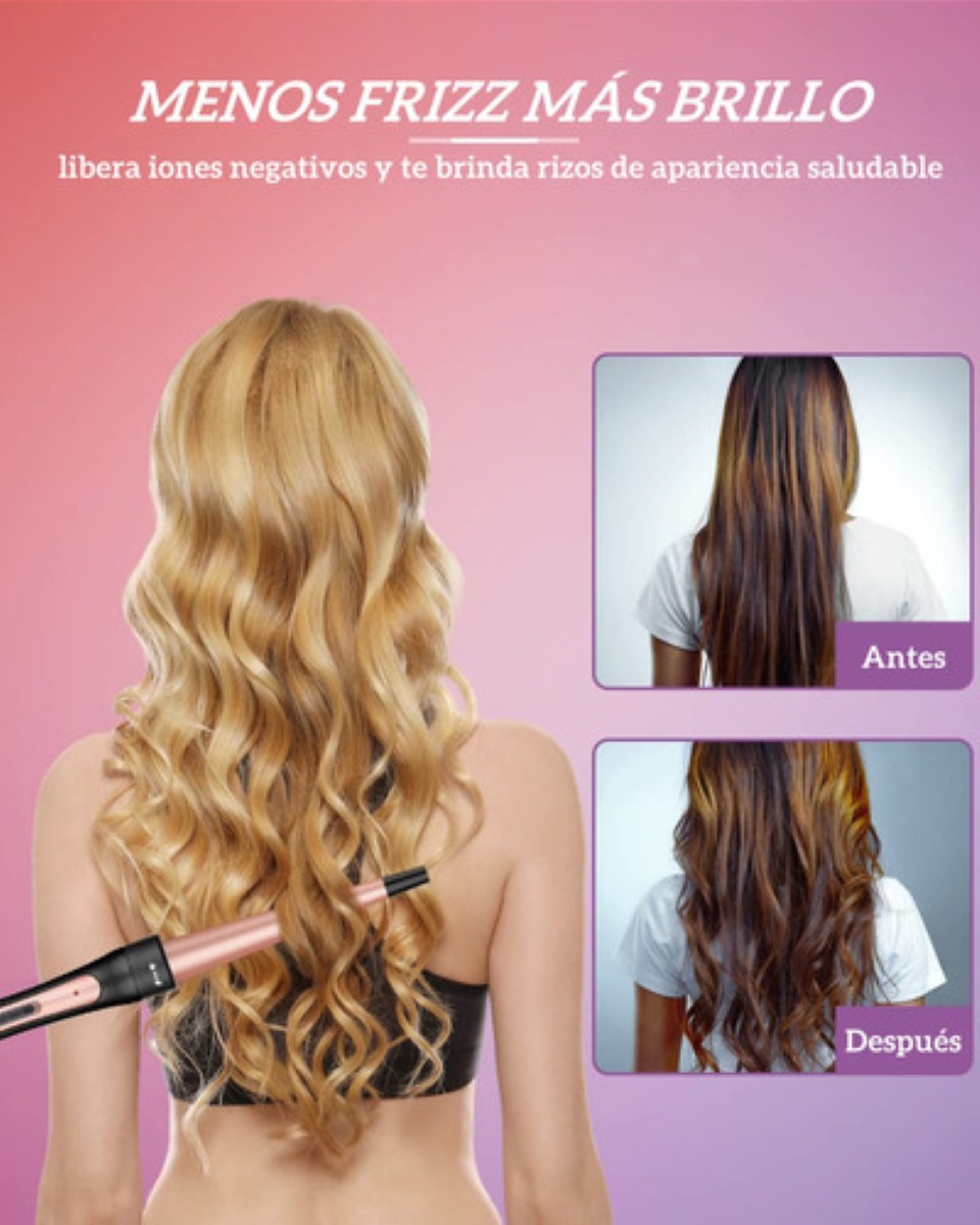 Plancha Rizadora De Cabello Cerámica Profesional 5 En 1, Rosa con Negro