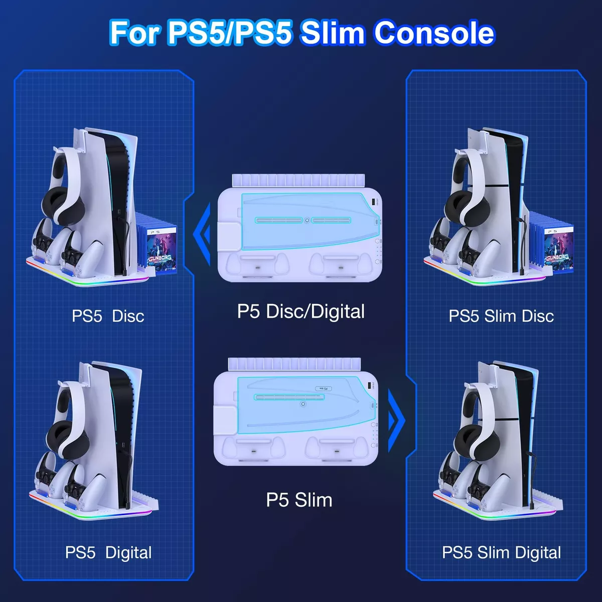 Base De Cargador Enfriadora Para Ps5/ps5 Slim Controles Blanco