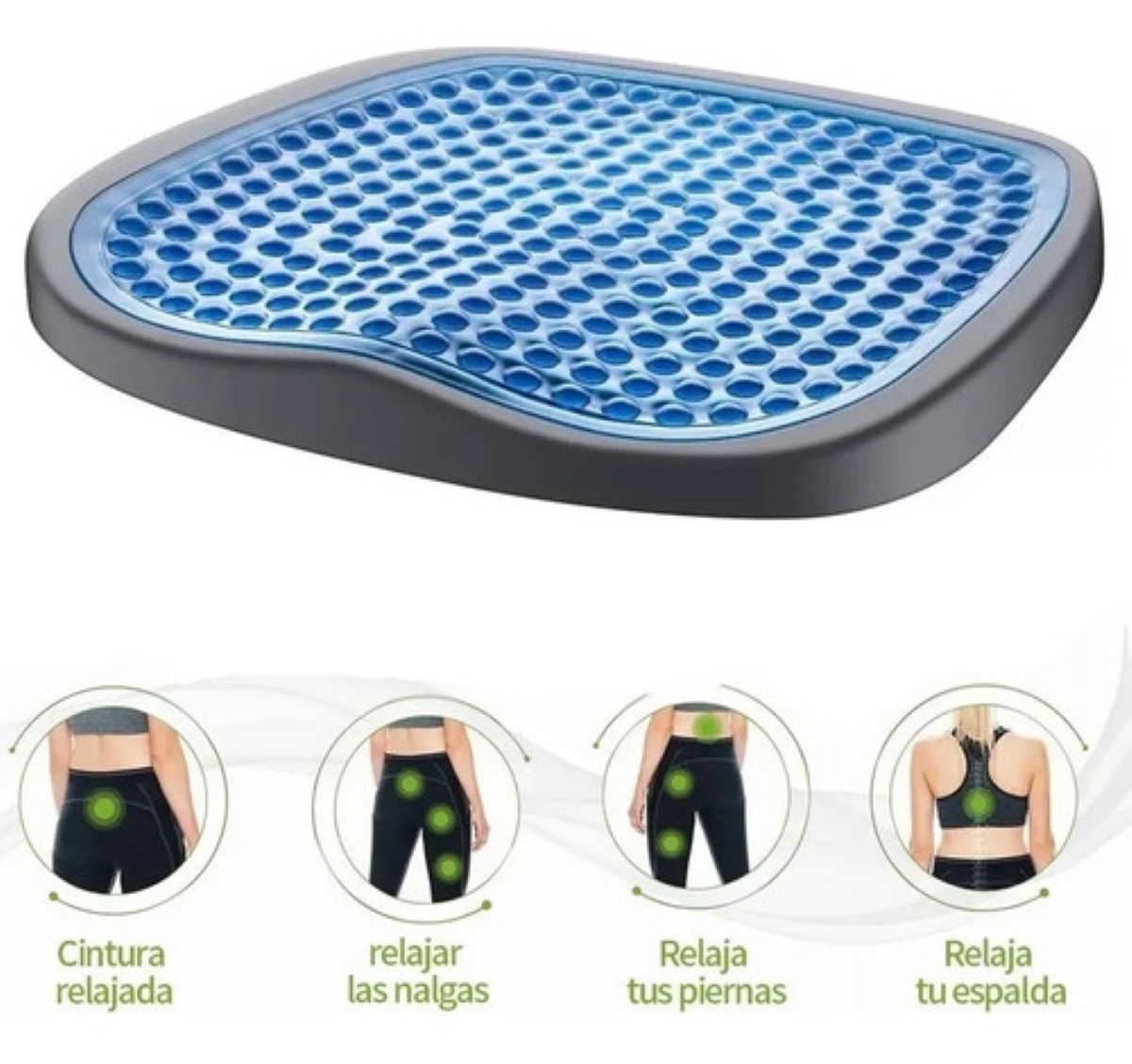 Cojin De Gel Asiento Decorativo Sillas Auto Oficina Hogar Gris con Azul