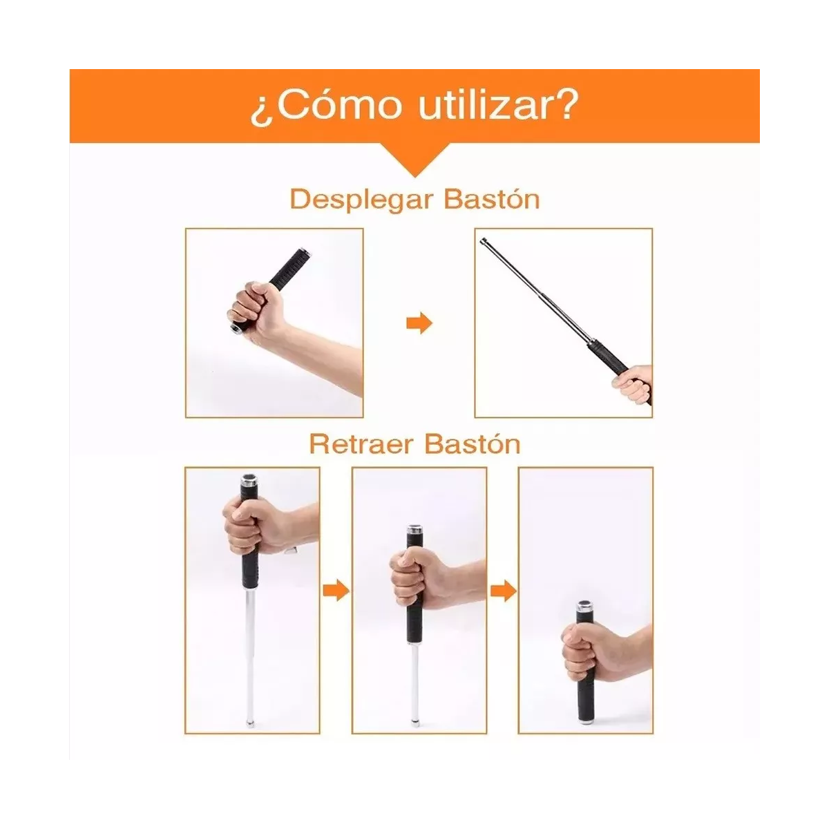 2pcs Defensa Personal De Bastón Retráctil 54cm Multifuncion