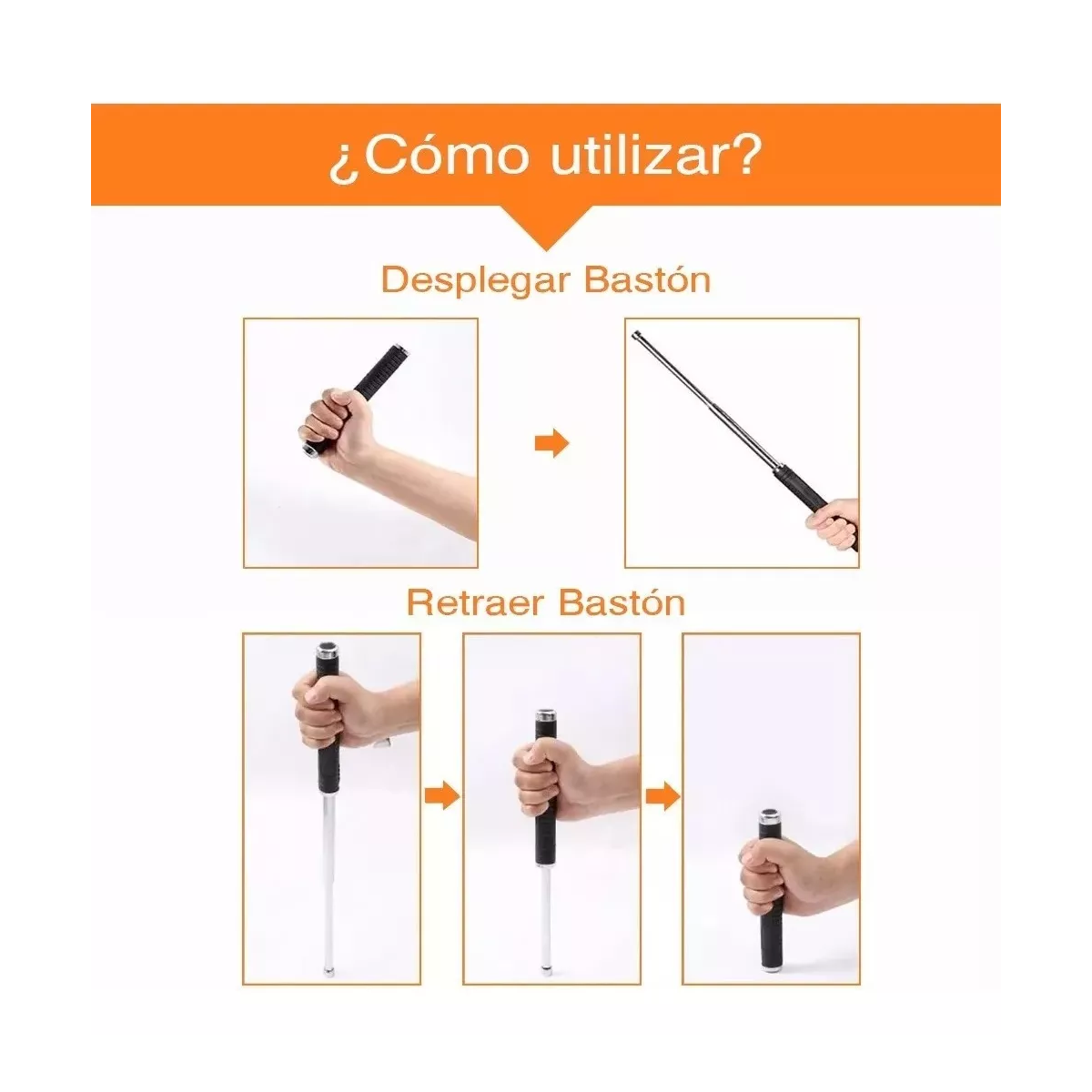 2 Pcs Bastón Retráctil Defensa Personal Seguridad 128 Cm