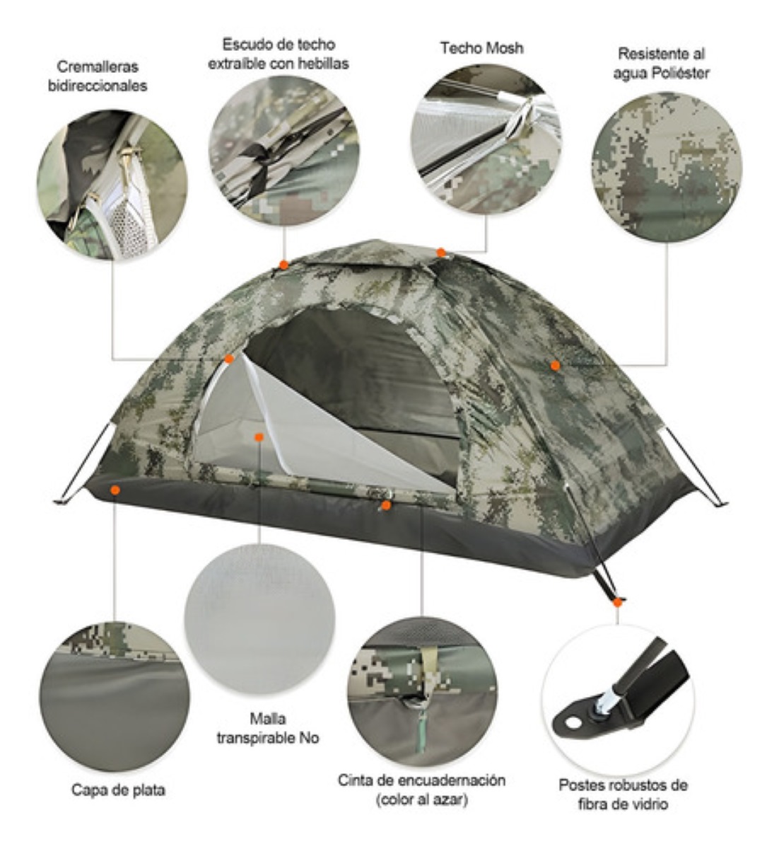 Tienda Casa Campaña Grande Camping 3 Personas Fácil Instalar Verde/ Blanco