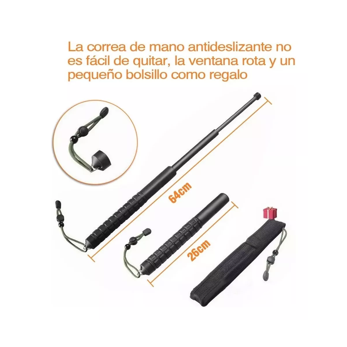 2 Pcs Bastón Retráctil Defensa Personal Seguridad 128 Cm