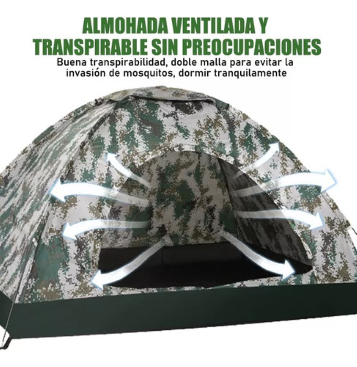 Tienda Casa Campaña Grande Camping 3 Personas Fácil Instalar Verde/ Blanco