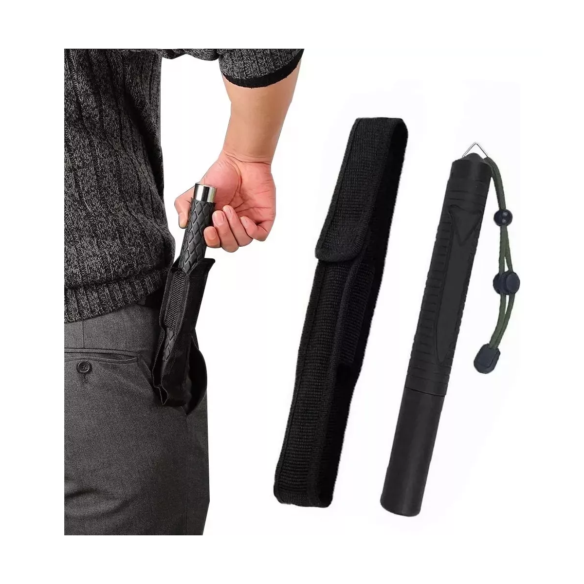 2 Pcs Bastón Retráctil Defensa Personal Seguridad 128 Cm