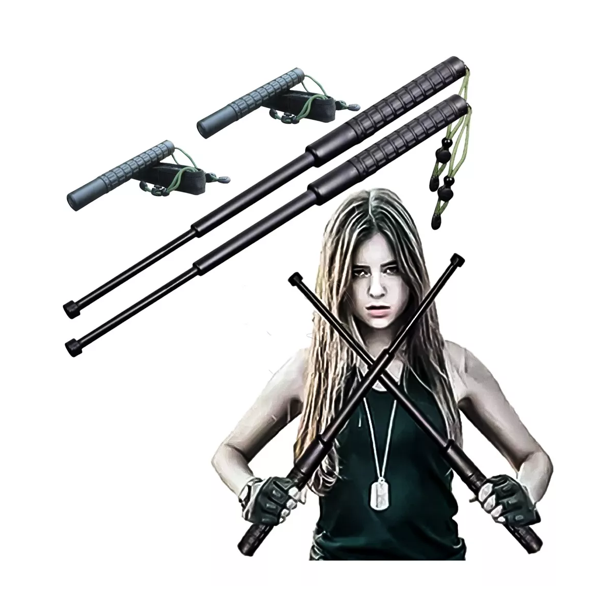 2 Pcs Bastón Retráctil Defensa Personal Seguridad 128 Cm