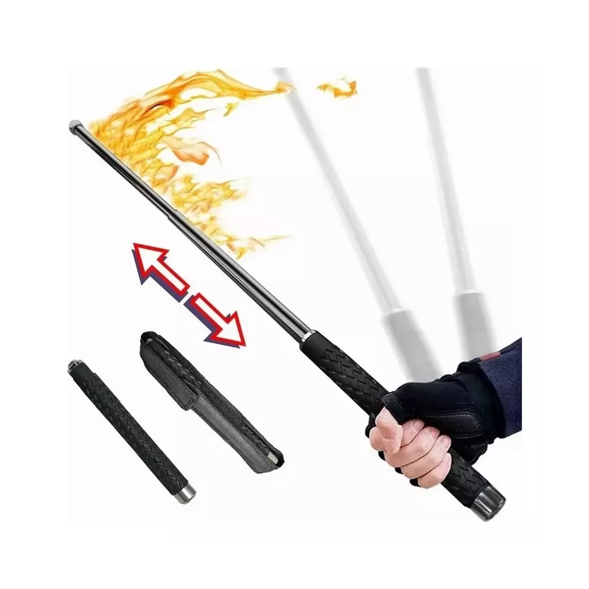 2 Pcs Bastón Retráctil Defensa Personal Seguridad 128 Cm
