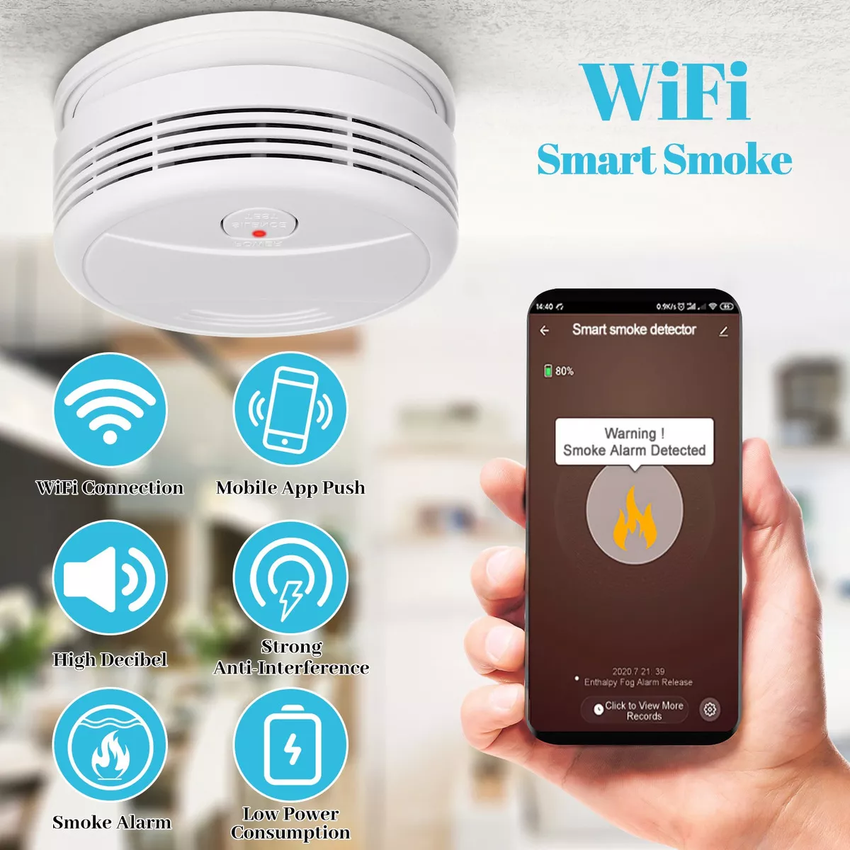 Detector De Humo Inteligente Con Sensor De Incendio Alarma