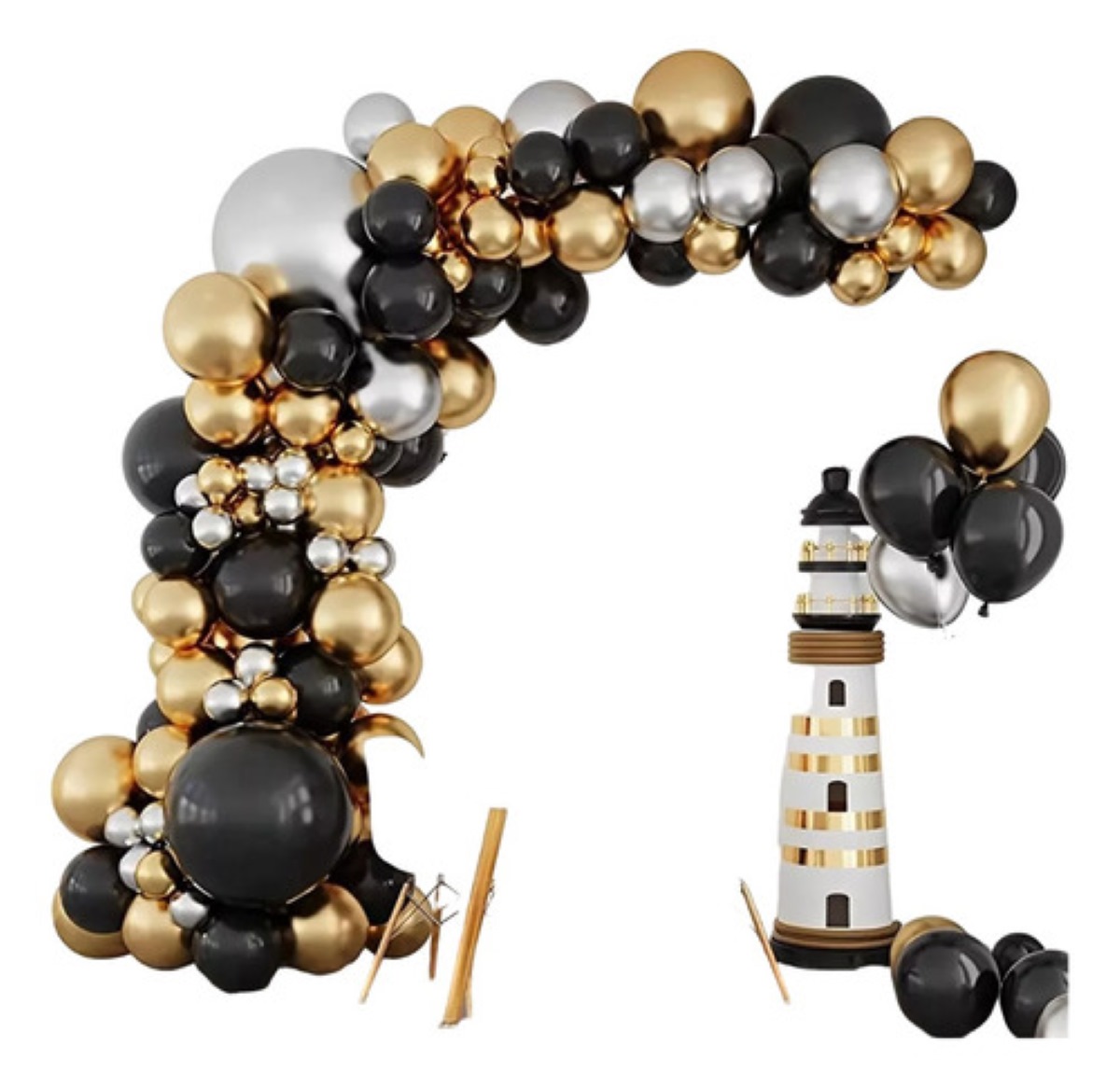 Kit De Arco De Globos Negros Y Dorados Para Fiesta, 110 Pzas Dorado negro