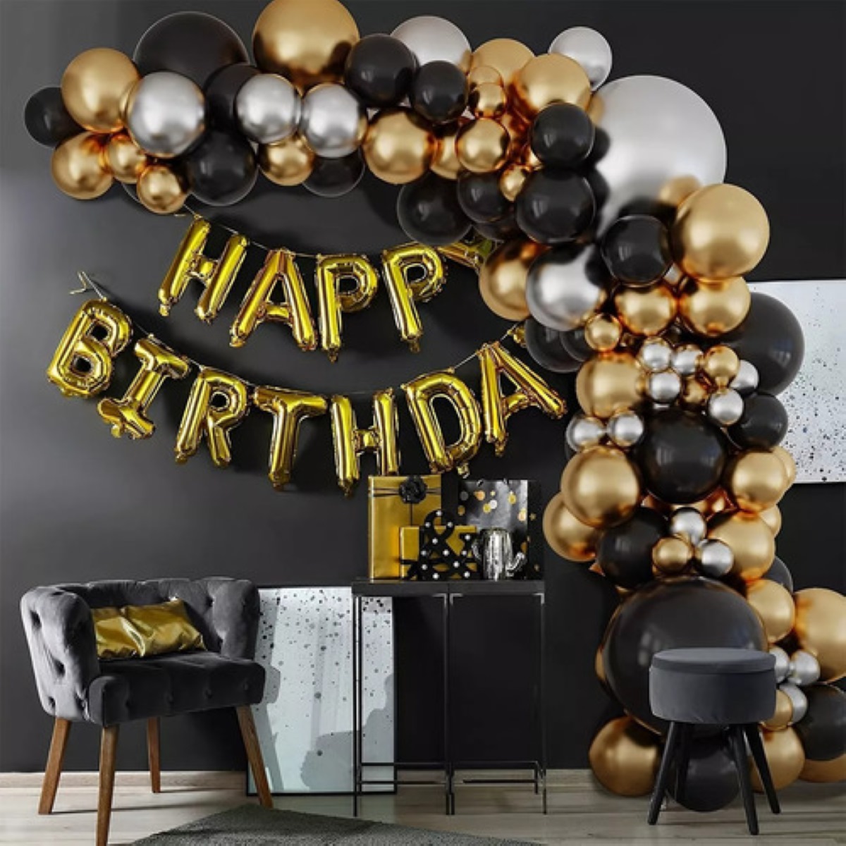 Kit De Arco De Globos Negros Y Dorados Para Fiesta, 110 Pzas Dorado negro