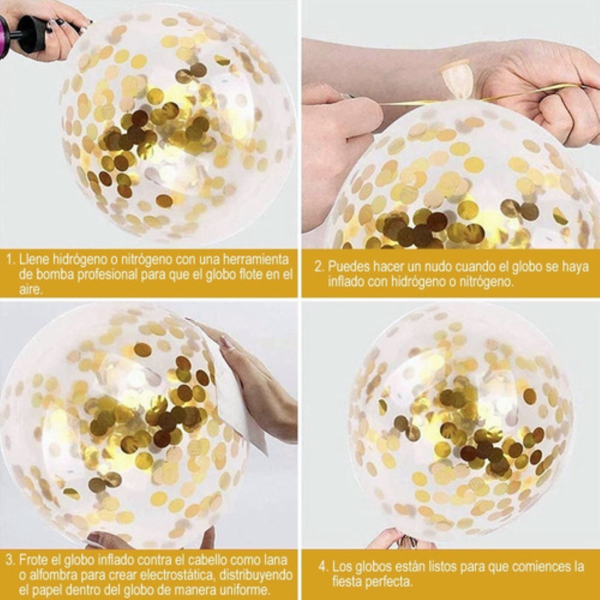 Globos Transparentes Con Confeti De Látex 50 pzs, Dorado 