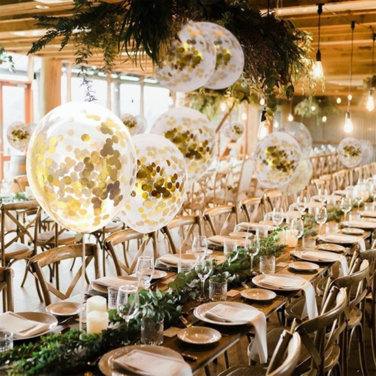 Globos Transparentes Con Confeti De Látex 50 pzs, Dorado 