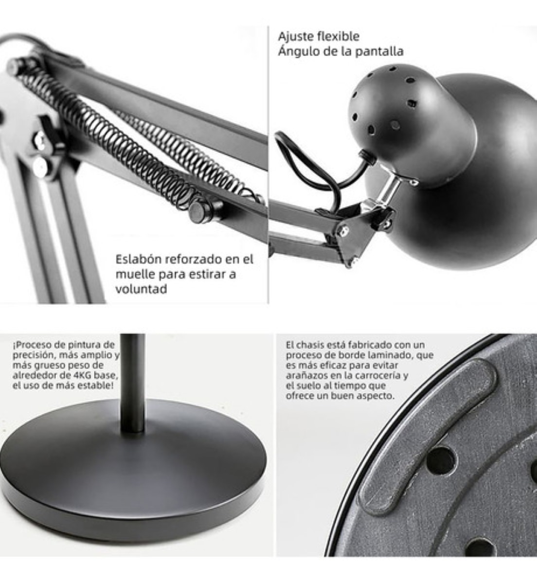 Lámpara De Piso /escritorio Brazo Giratoria Con Clip Y Base Color De La Estructura Negro Color De La Pantalla Negro