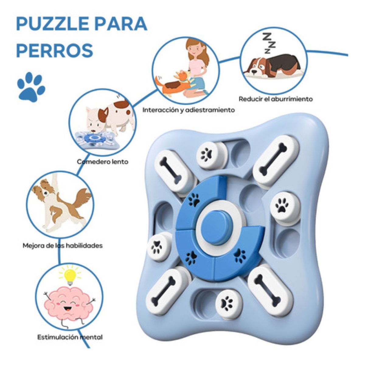 Juguete Interactivo Para Perro Gato Rompecabezas Dispensador Azul