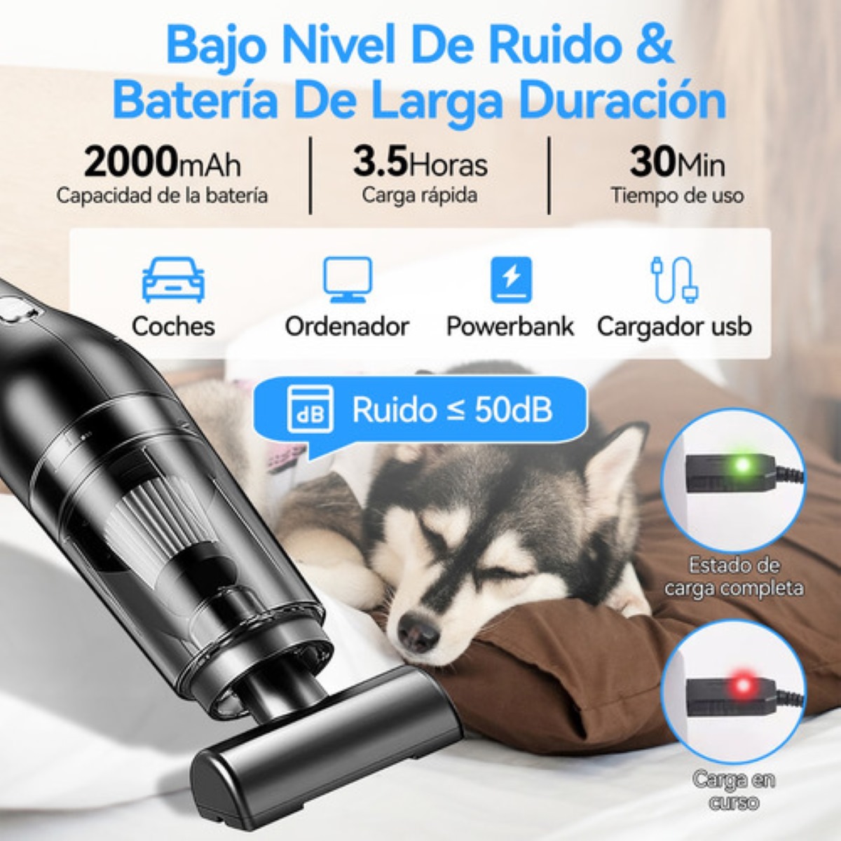 Aspiradora De Mano Inalámbrica Para Hogar Y Auto Portátil negra