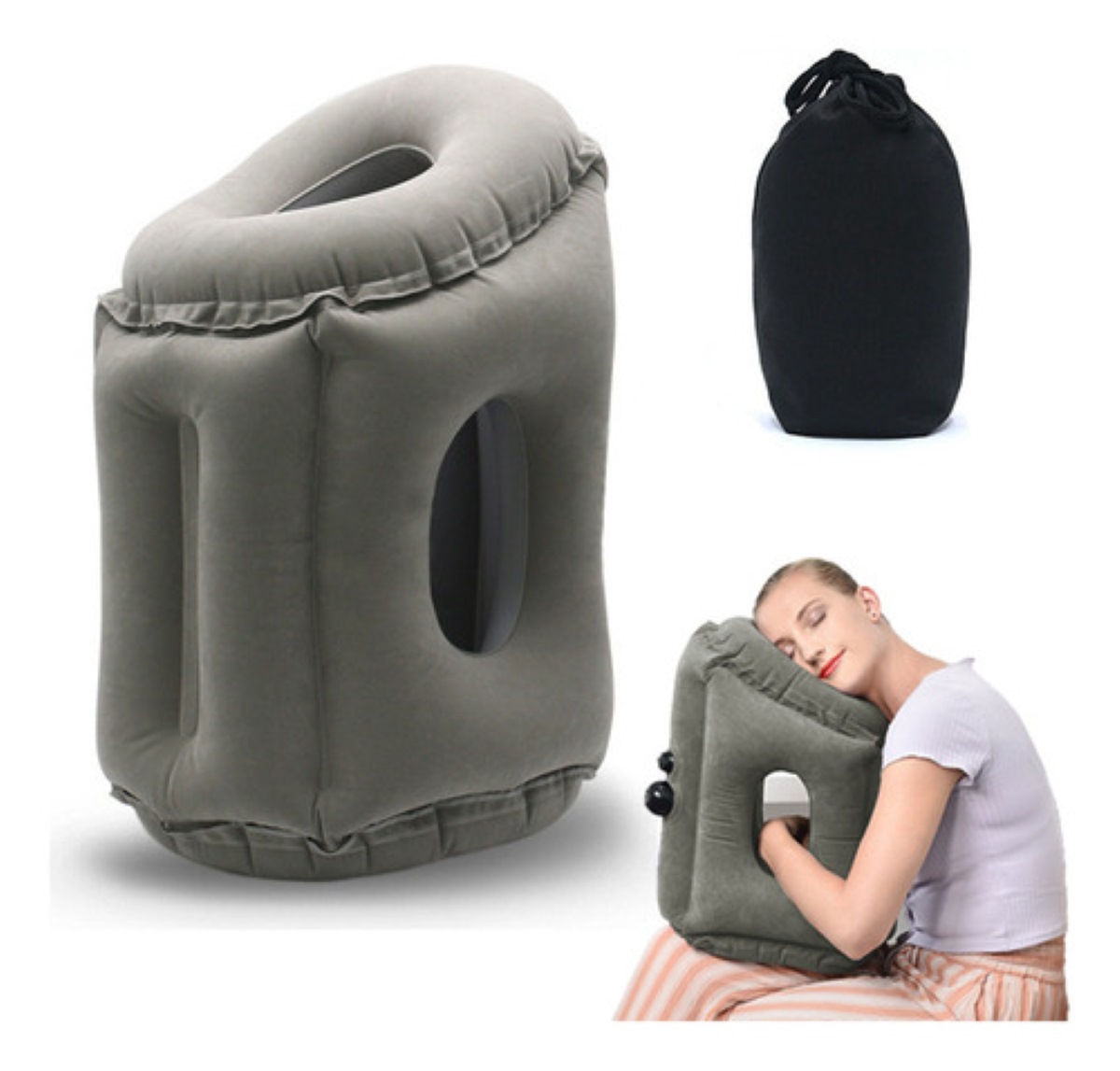 Almohada Inflable De Viaje Para Dormir Cojín Abrazar, Gris