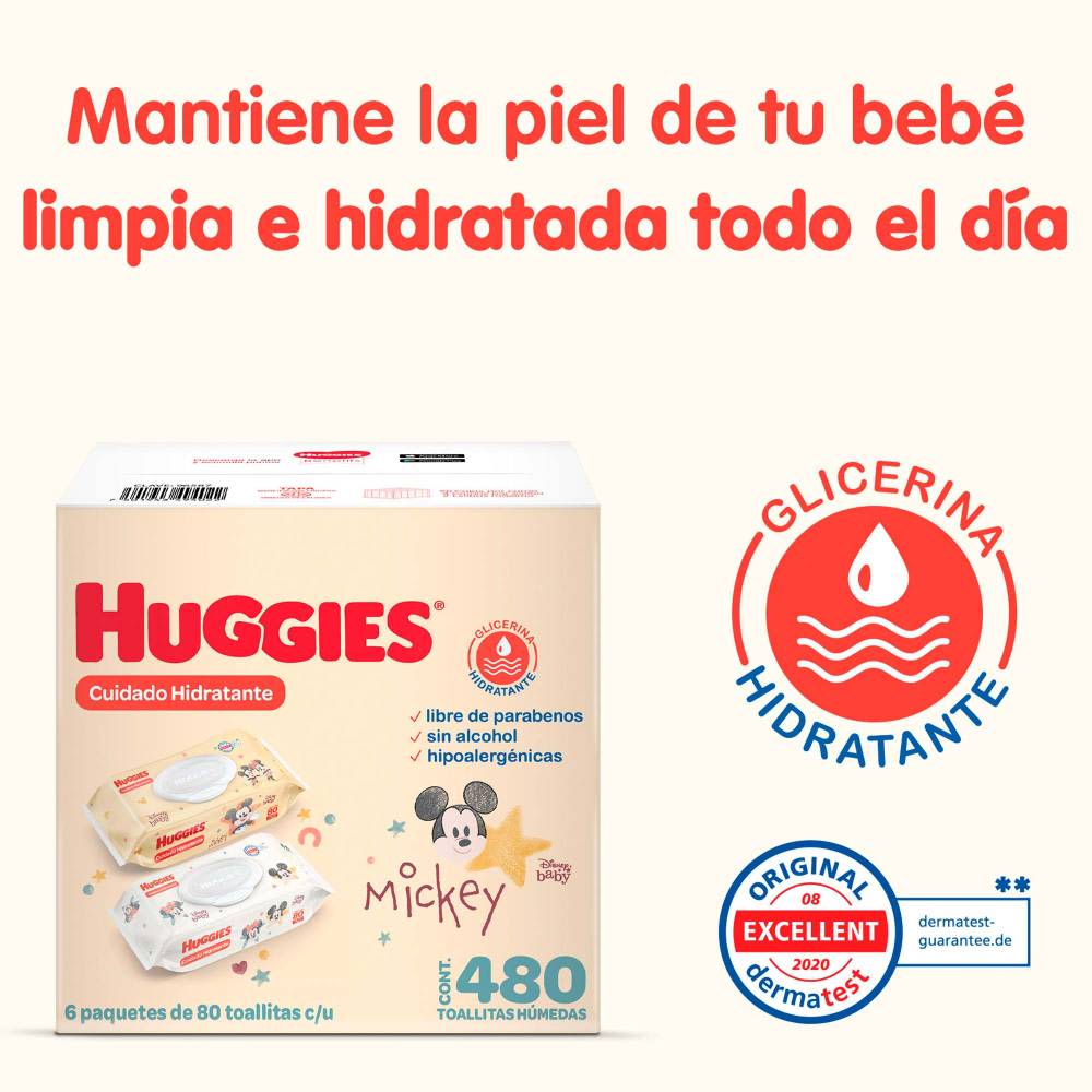 Toallitas Húmedas Huggies Cuidado Hidratante 6 Paquetes con 80 pzas c/u