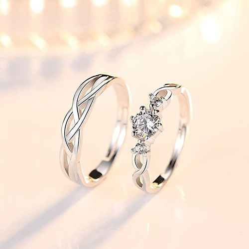 2 Anillos Promesa Plata Fina 925 Moderno Parejas Compromiso