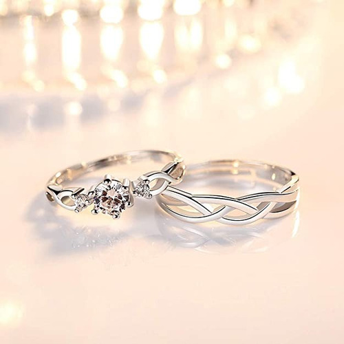 2 Anillos Promesa Plata Fina 925 Moderno Parejas Compromiso