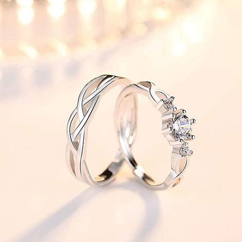 2 Anillos Promesa Plata Fina 925 Moderno Parejas Compromiso
