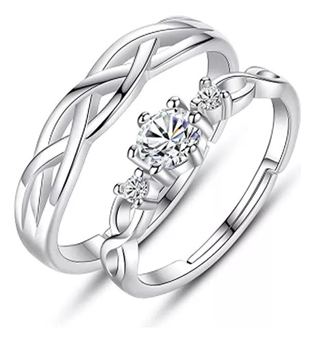 Anillos Promesa Plata Fina 925 Moderno Parejas Compromiso