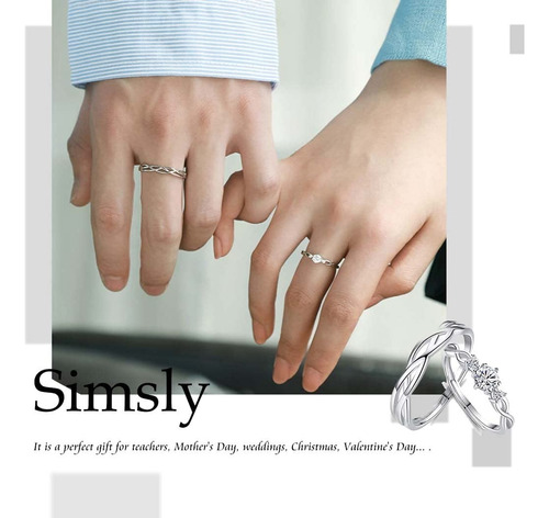 2 Anillos Promesa Plata Fina 925 Moderno Parejas Compromiso