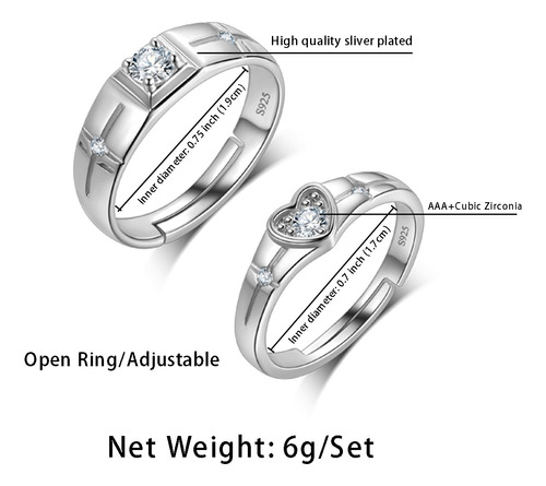 Anillo De Compromiso Plata 925 De Pareja Con Caja De Regalo