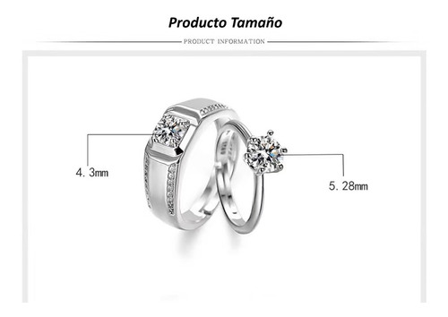 2 Anillos Ajustables De 925 Plata De Pareja Compromiso
