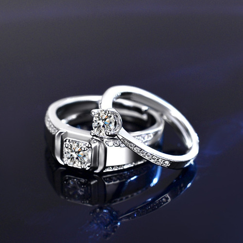 2 Anillos Ajustables De 925 Plata De Pareja Compromiso