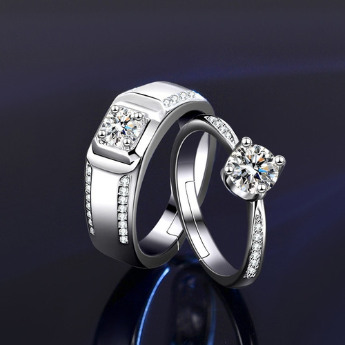 2 Anillos Ajustables De 925 Plata De Pareja Compromiso