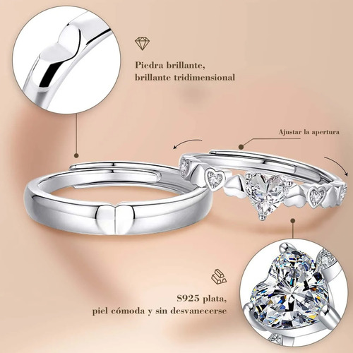 2 Anillos Promesa Plata Fina 925 Moderno Parejas Compromiso