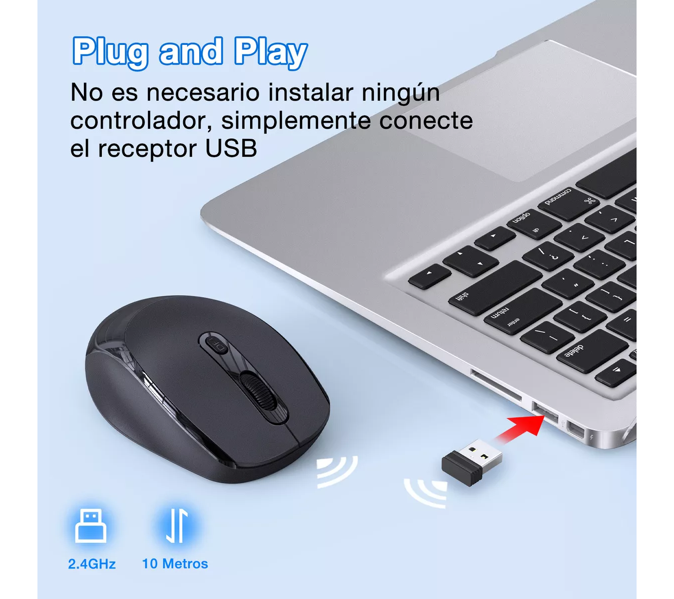 ML Ratón Inalámbrico Mouse Silencioso Portátil 2.4g 3 Dpi Ratón De Computadora Con Receptor Usb Para Laptop, Pc, Notebook Pilas Aa Incluidas