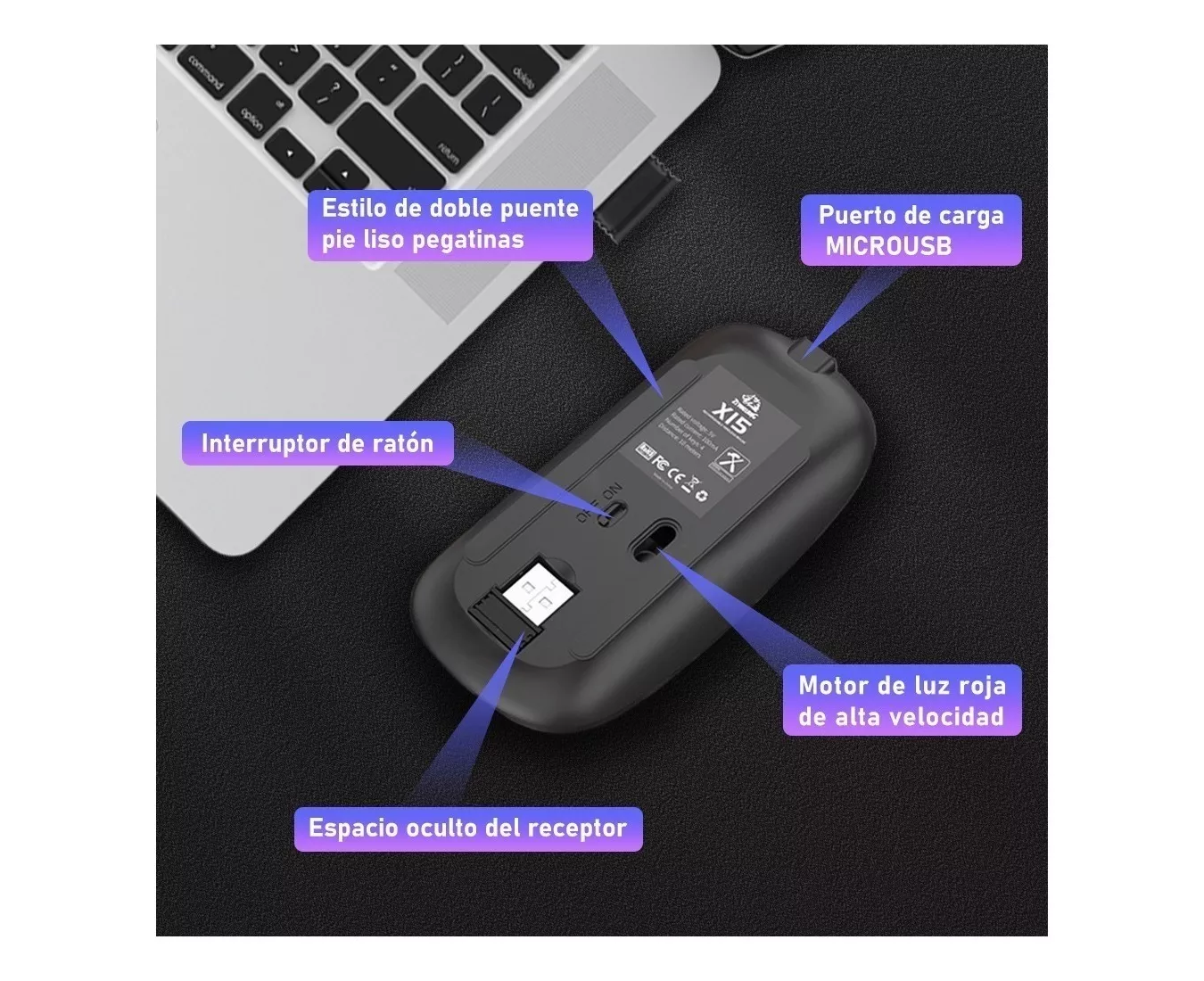 ML Mouse inalámbrico recargable Free Wolf X15 negro.