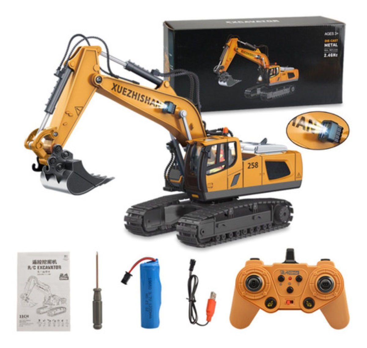 Excavadora Control Remoto Rc Juguete 11 Canal Aleación 1:20 