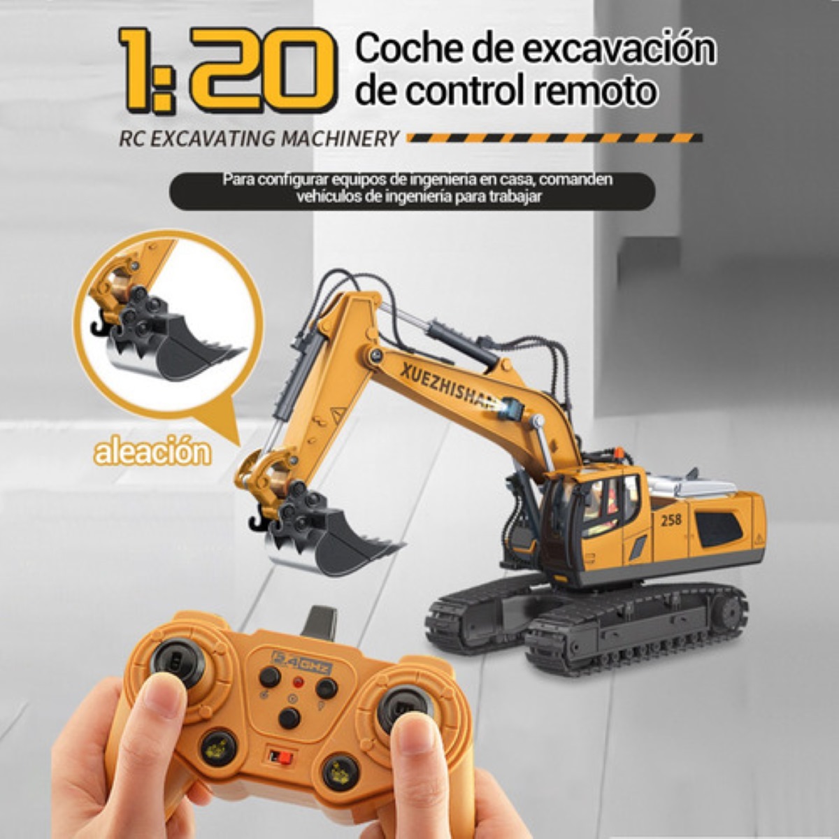 Excavadora Control Remoto Rc Juguete 11 Canal Aleación 1:20 