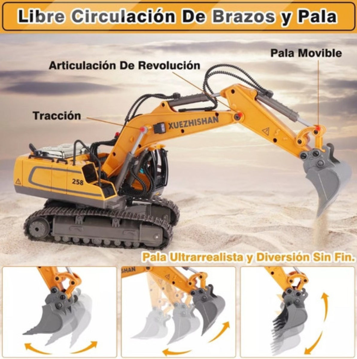 Excavadora Control Remoto Rc Juguete 11 Canal Aleación 1:20 