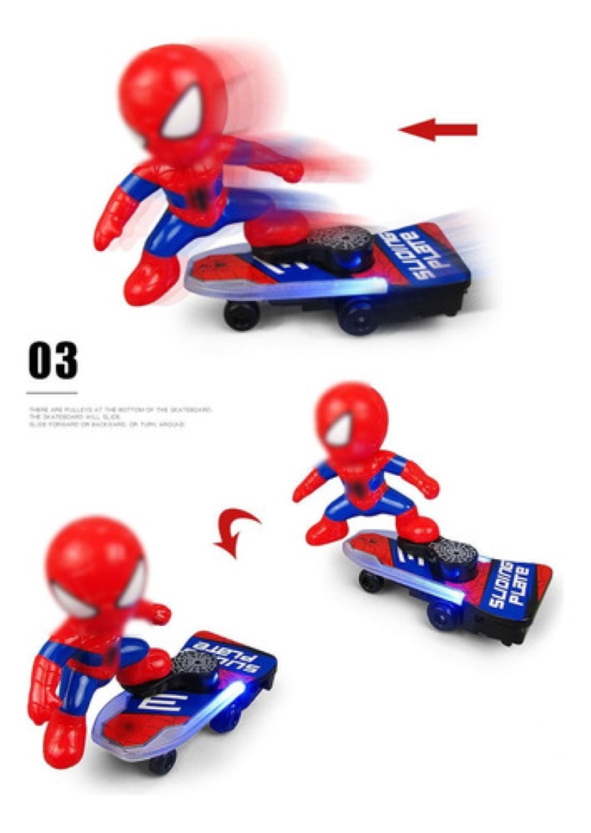 Juguete De Spiderman En Patineta Con Luz Y Sonido Para Niños, Rojo
