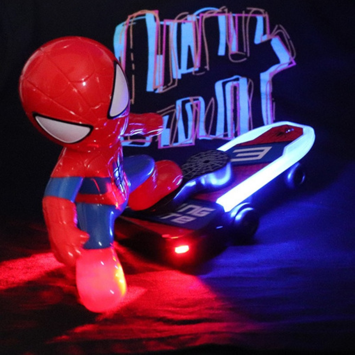 Juguete De Spiderman En Patineta Con Luz Y Sonido Para Niños, Rojo