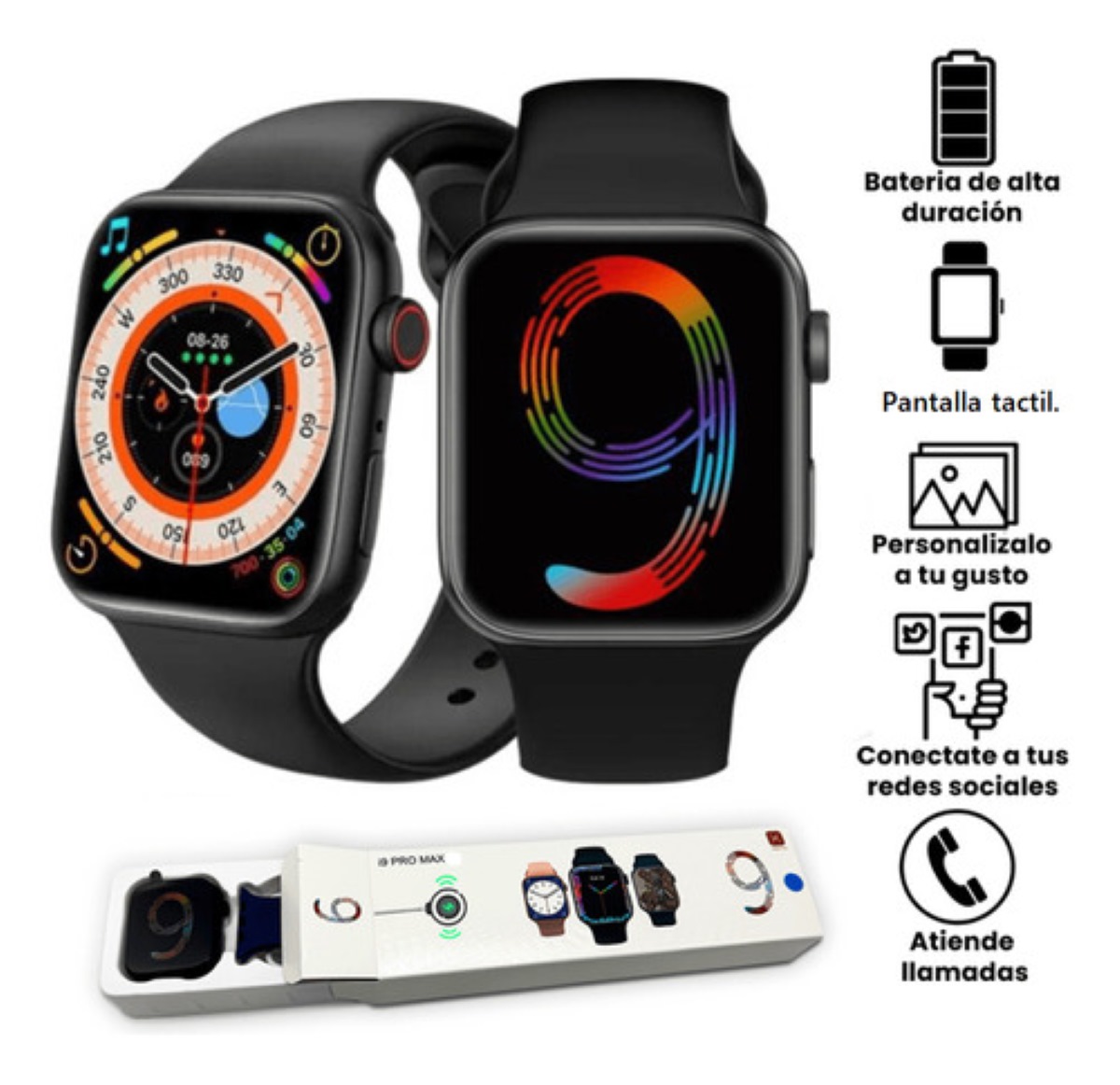 Reloj Inteligente I9 Pro Max Smartwatch, negro 