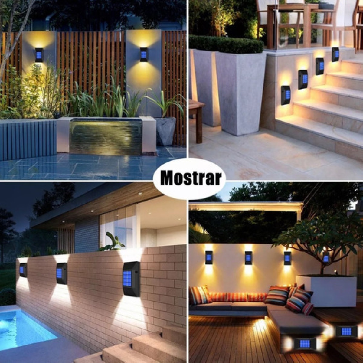 Lámparas Solar Recargable de Exterior para Pared 2 pzs, Negro