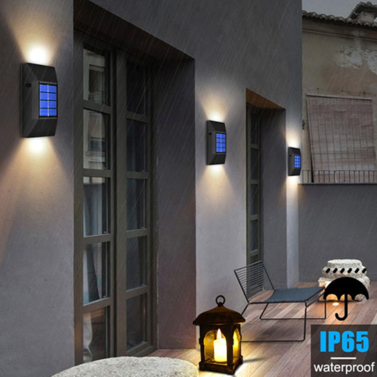 Lámparas Solar Recargable de Exterior para Pared 2 pzs, Negro