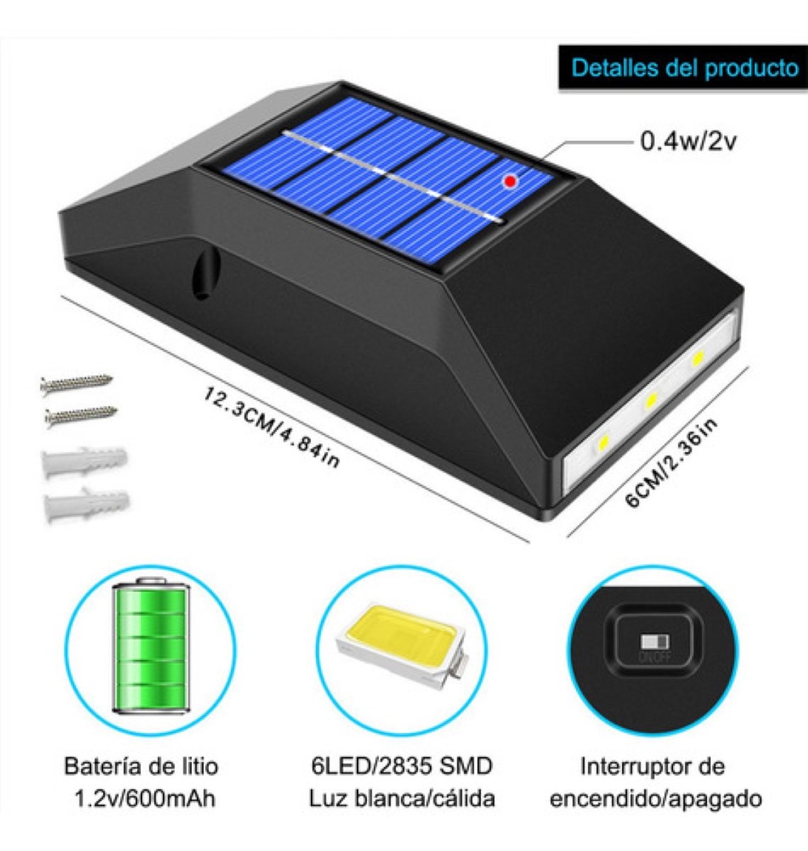 Lámparas Solar Recargable de Exterior para Pared 2 pzs, Negro