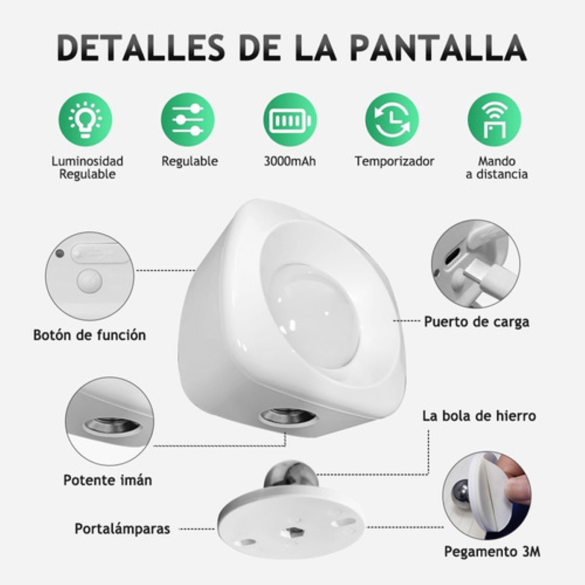 Lámpara Pared Led Interior Luz Arbotante Noche Recargable