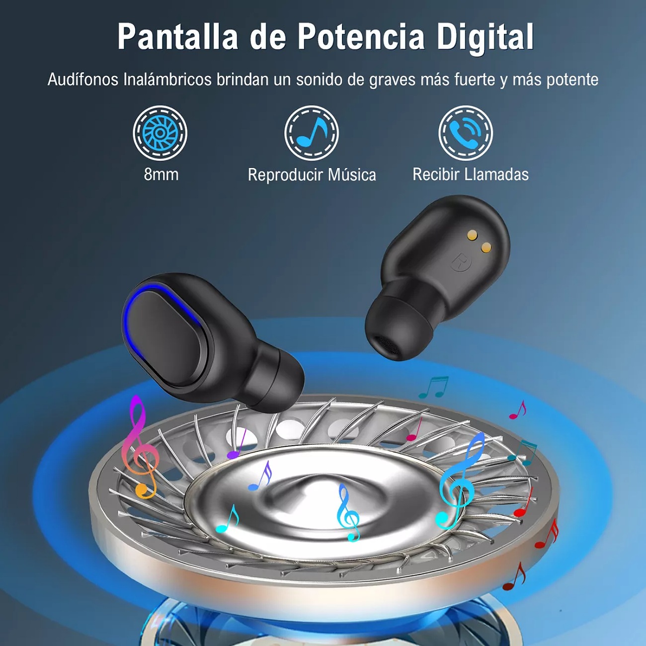 Audífonos in-ear inalámbricos 1Hora A8s TWS AUT114 Negro Bluetooth con Microfono Deportivos